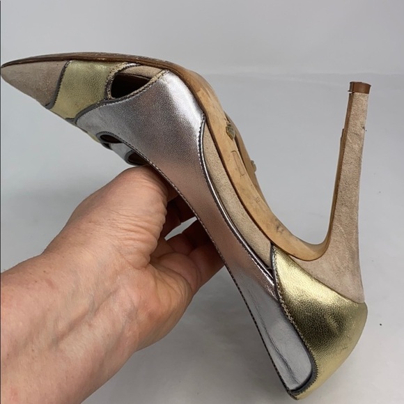 DVF Sz 8 Diane von Furstenberg Gold Silver Leather Pumps - Picture 10 of 10